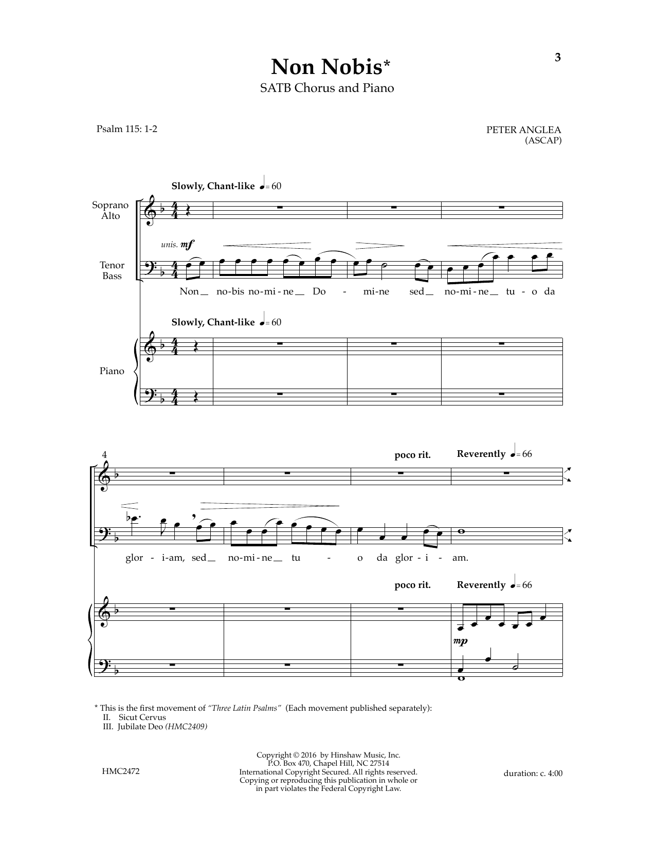 Peter Anglea Non Nobis sheet music notes and chords arranged for SATB Choir
