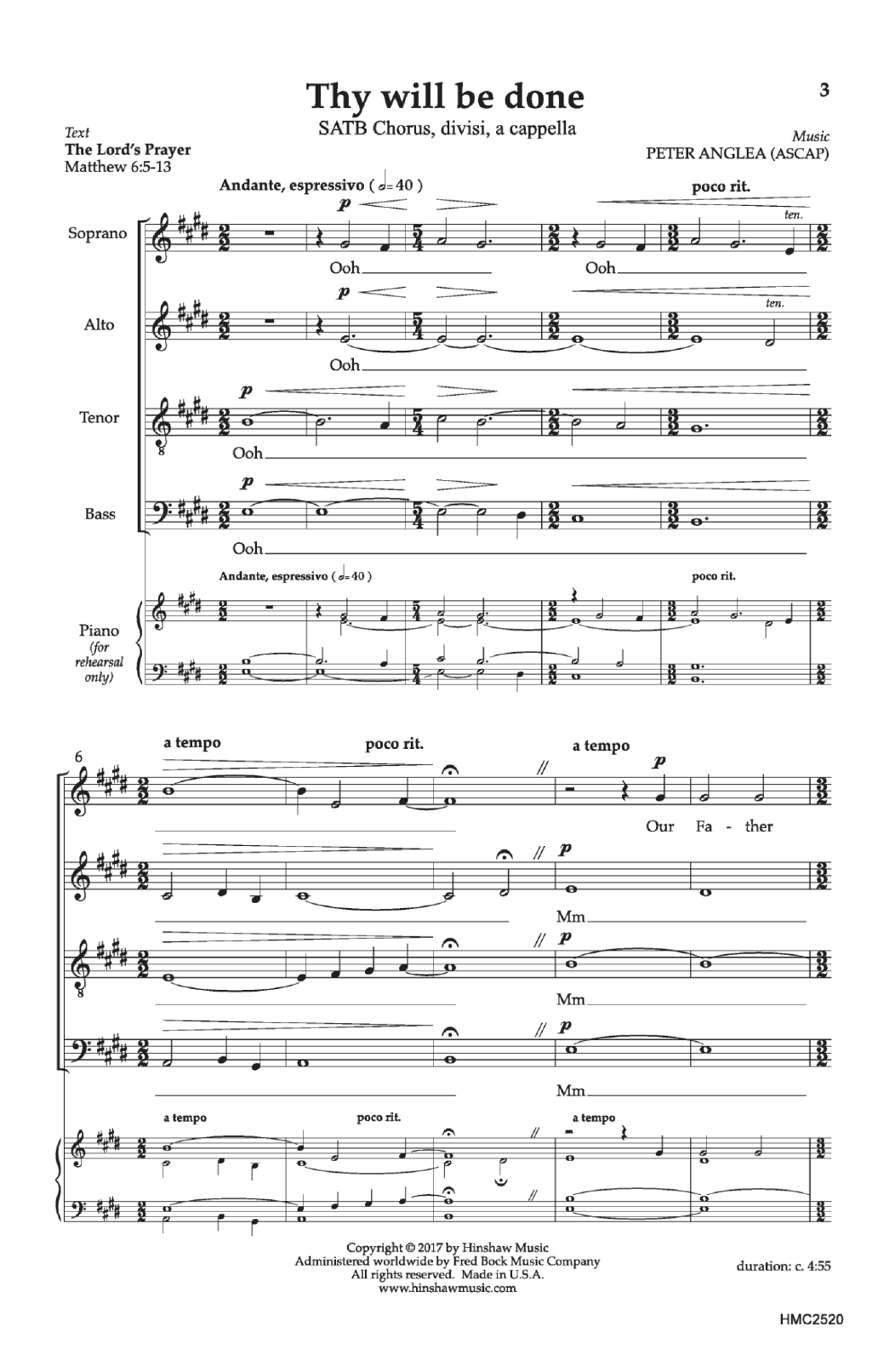 Peter Anglea Thy Will Be Done sheet music notes and chords arranged for SATB Choir