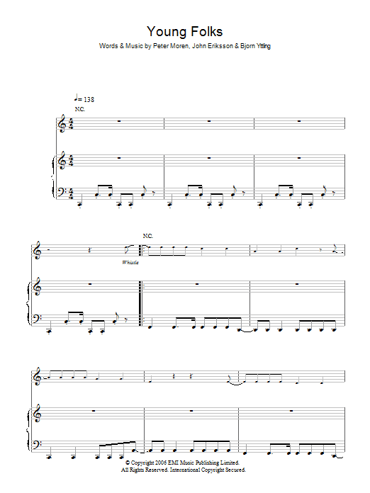 Peter Bjorn & John Young Folks sheet music notes and chords arranged for Piano, Vocal & Guitar Chords