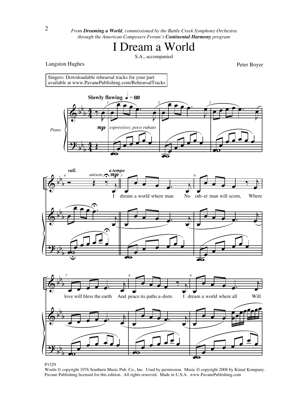 Peter Boyer I Dream A World sheet music notes and chords arranged for 2-Part Choir
