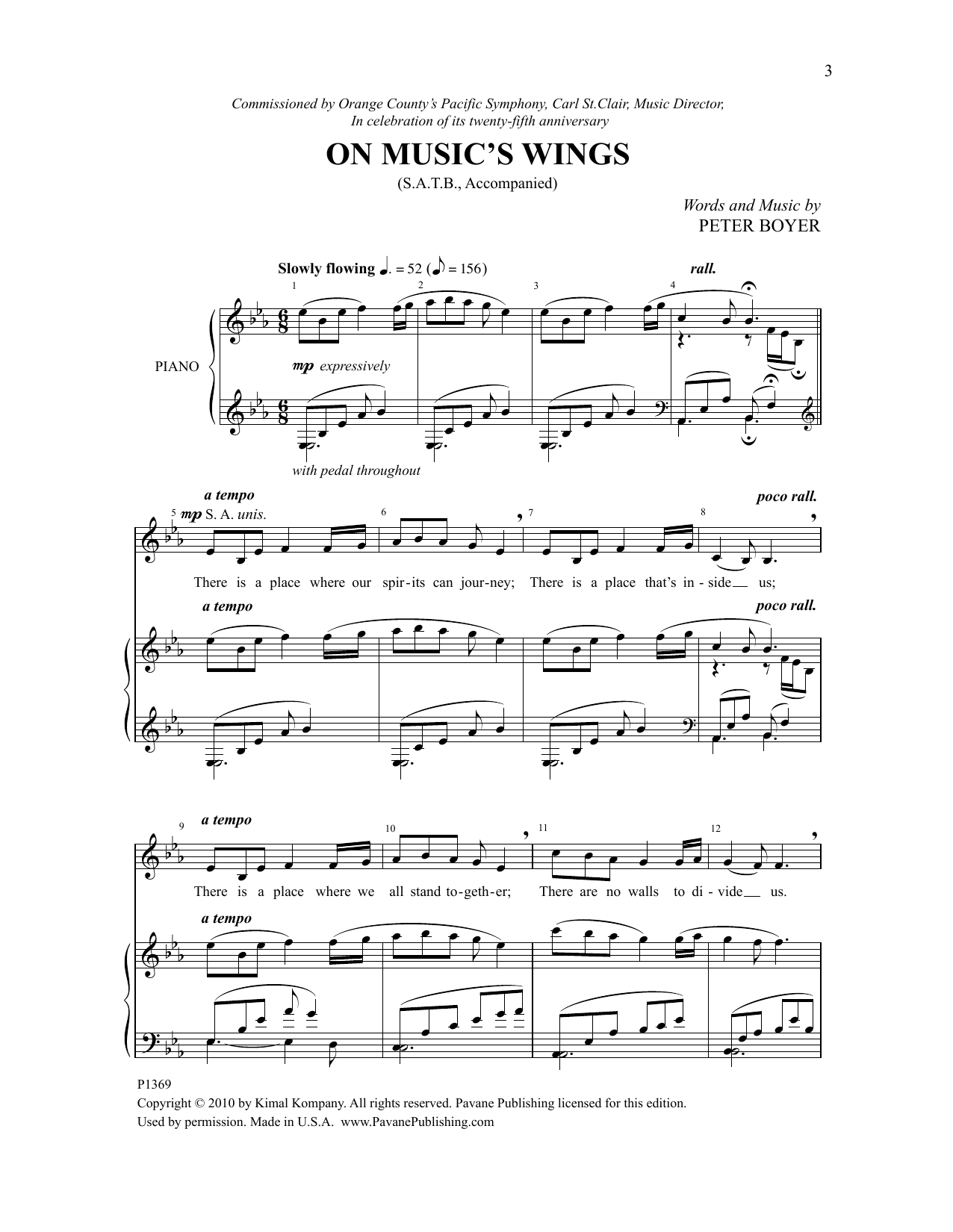 Peter Boyer On Music's Wings sheet music notes and chords arranged for SATB Choir