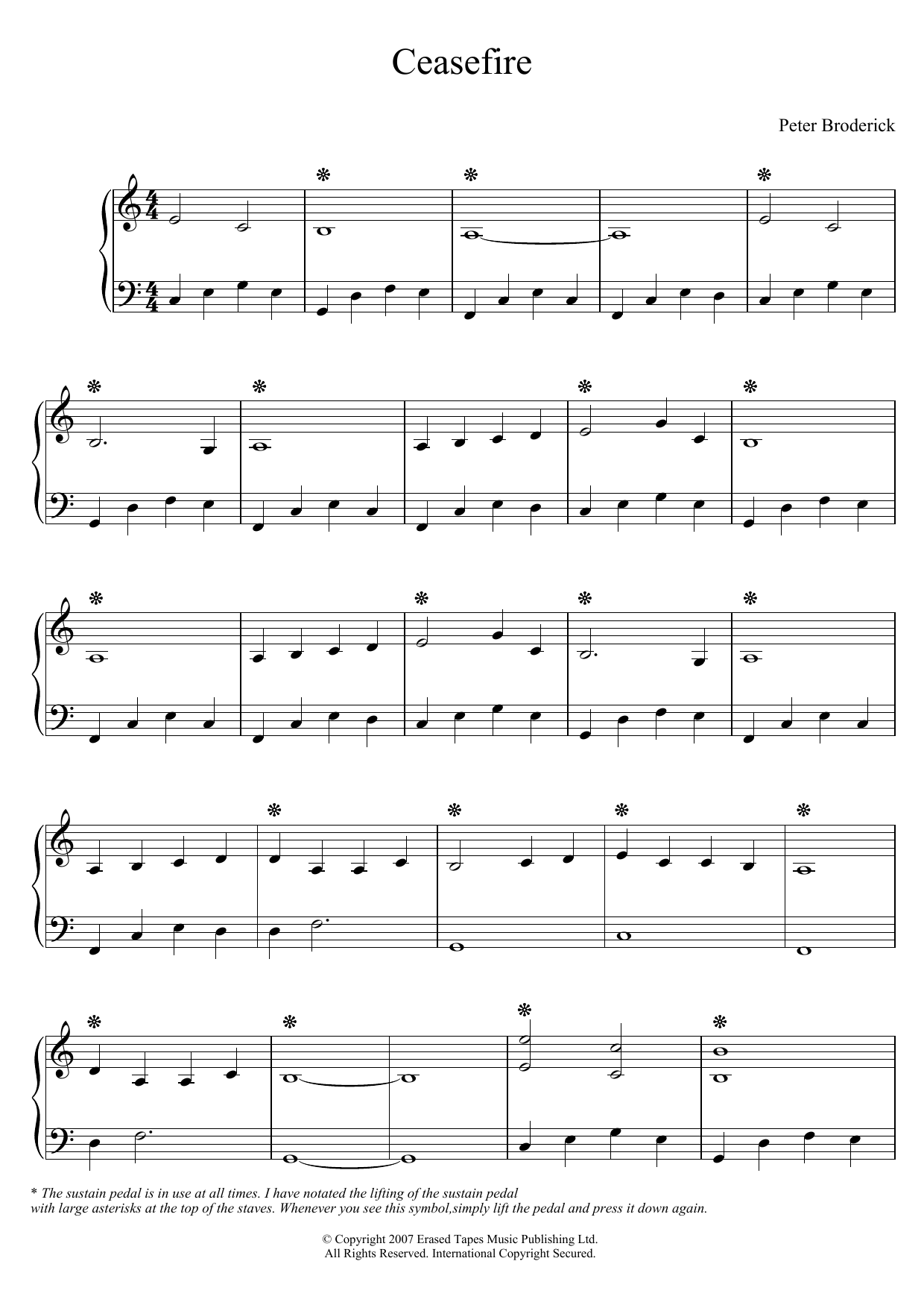 Peter Broderick Ceasefire sheet music notes and chords arranged for Piano Solo