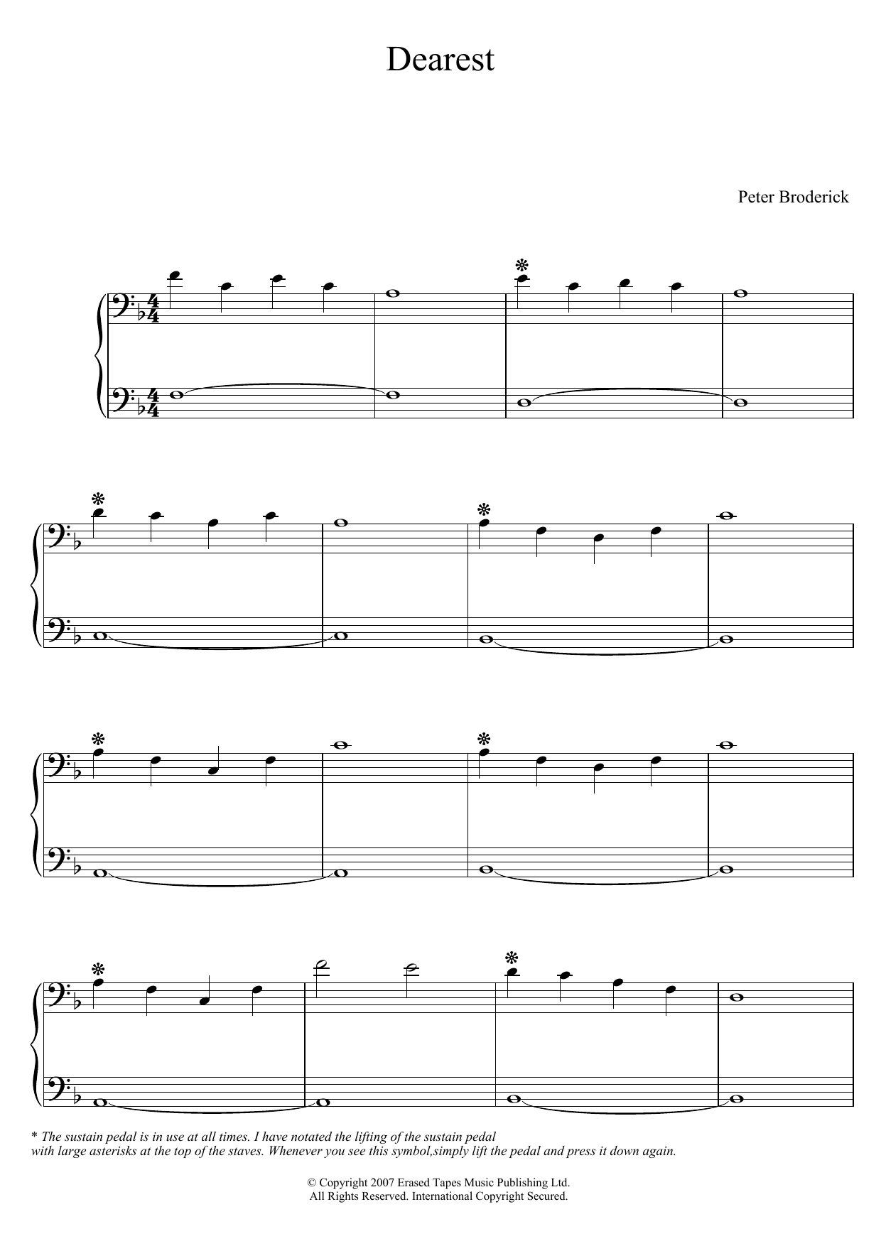 Peter Broderick Dearest sheet music notes and chords arranged for Piano Solo