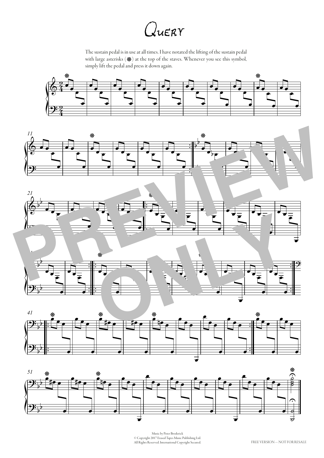 Peter Broderick Query sheet music notes and chords arranged for Piano Solo