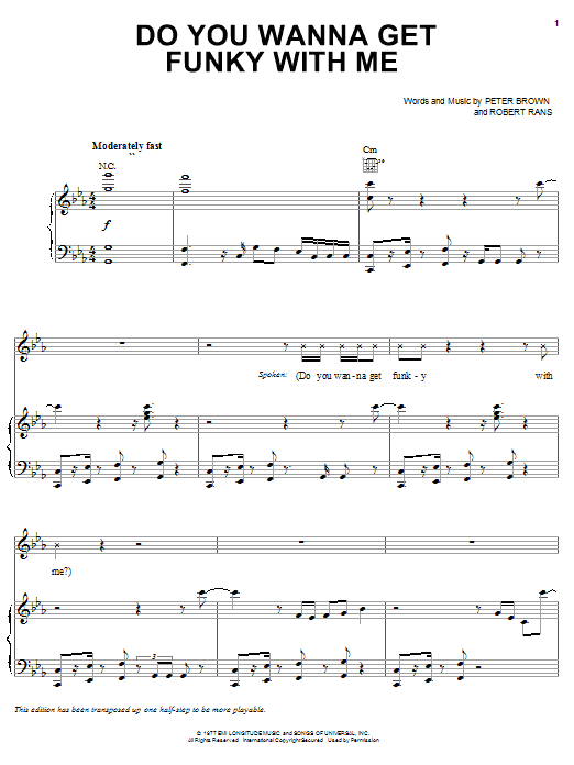 Peter Brown Do You Wanna Get Funky With Me sheet music notes and chords arranged for Piano, Vocal & Guitar Chords (Right-Hand Melody)