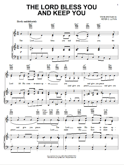 Peter C. Lutkin Lord Bless You And Keep You sheet music notes and chords arranged for Piano, Vocal & Guitar Chords (Right-Hand Melody)