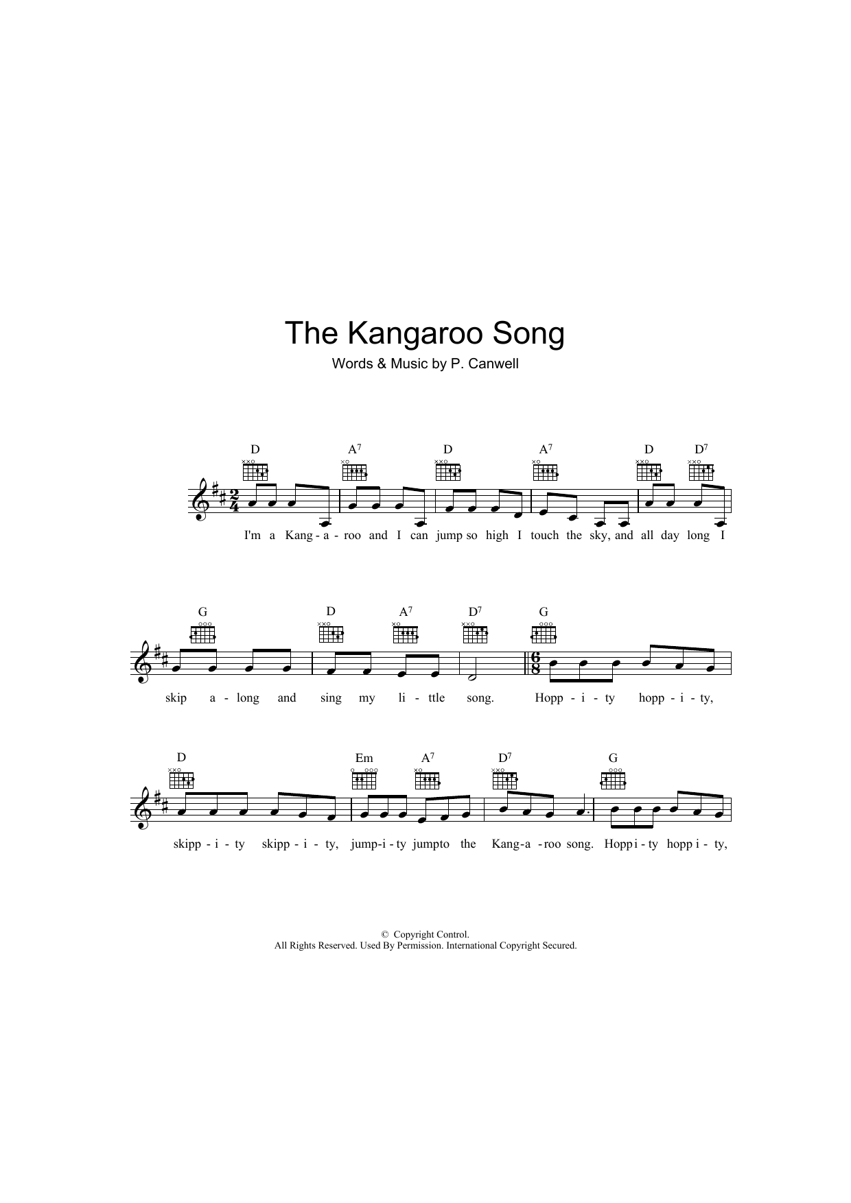 Peter Canwell The Kangaroo Song sheet music notes and chords arranged for Lead Sheet / Fake Book
