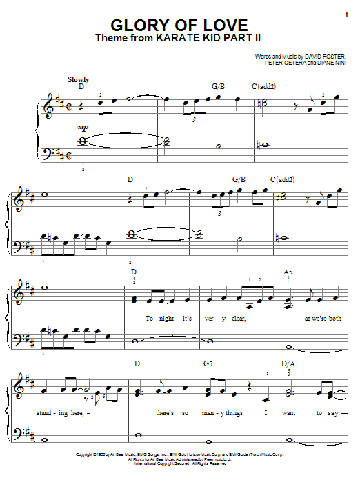 Peter Cetera Glory Of Love sheet music notes and chords arranged for Vocal Pro + Piano/Guitar