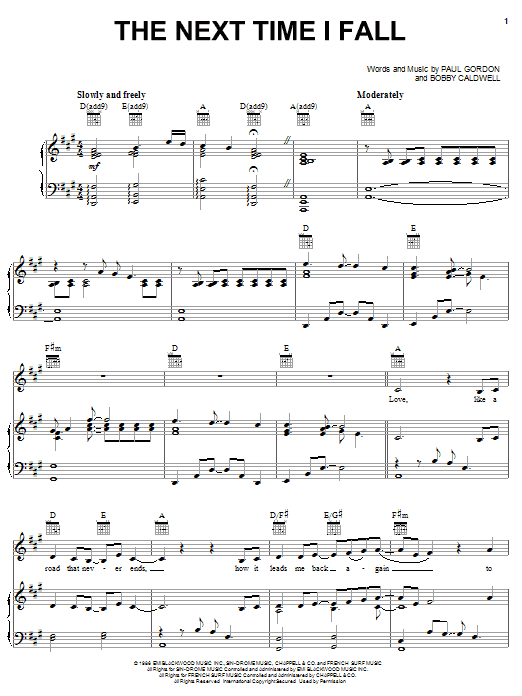 Peter Cetera with Amy Grant The Next Time I Fall sheet music notes and chords arranged for Piano, Vocal & Guitar Chords (Right-Hand Melody)