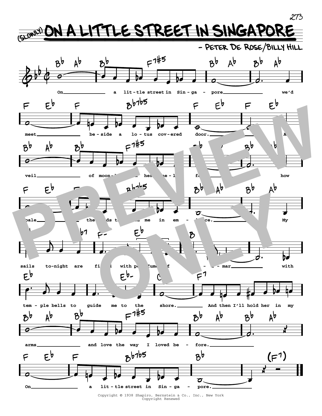Peter De Rose On A Little Street In Singapore (Low Voice) sheet music notes and chords arranged for Real Book – Melody, Lyrics & Chords