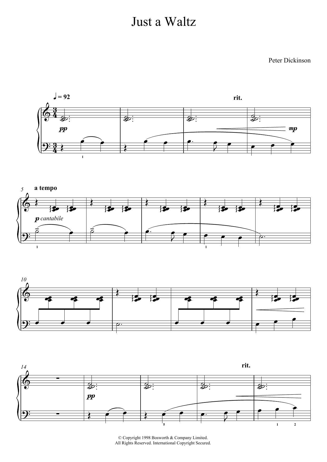 Peter Dickinson Just A Waltz (From 'Eight Very Easy Pieces For Piano') sheet music notes and chords arranged for Easy Piano