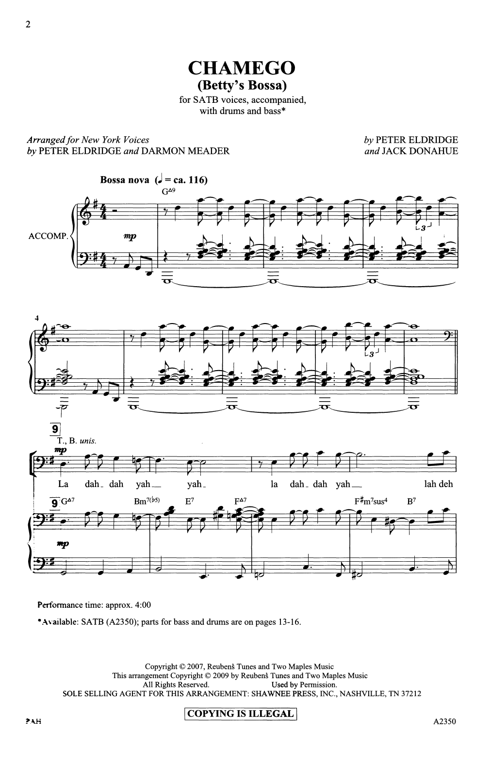 Peter Eldridge and Jack Donahue Chamego (Betty's Bossa) (arr. Darmon Meader and Peter Eldridge) sheet music notes and chords arranged for SATB Choir