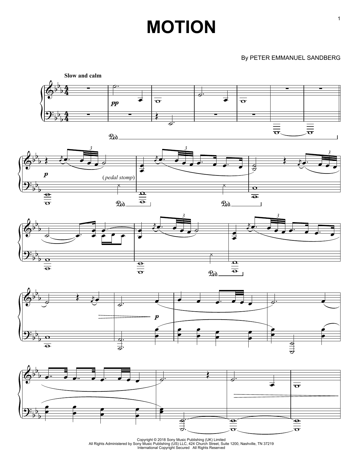 Peter Emmanuel Sandberg Motion sheet music notes and chords arranged for Piano Solo