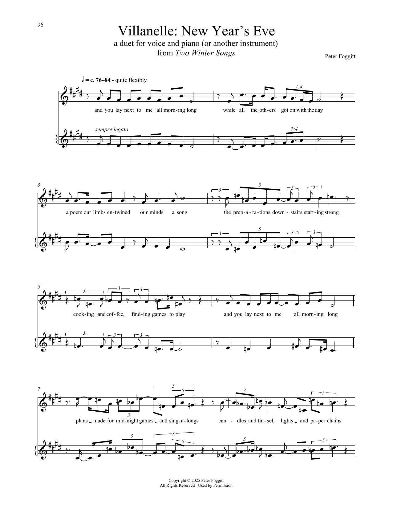 Peter Foggitt Villanelle: New Year's Eve sheet music notes and chords arranged for Piano & Vocal