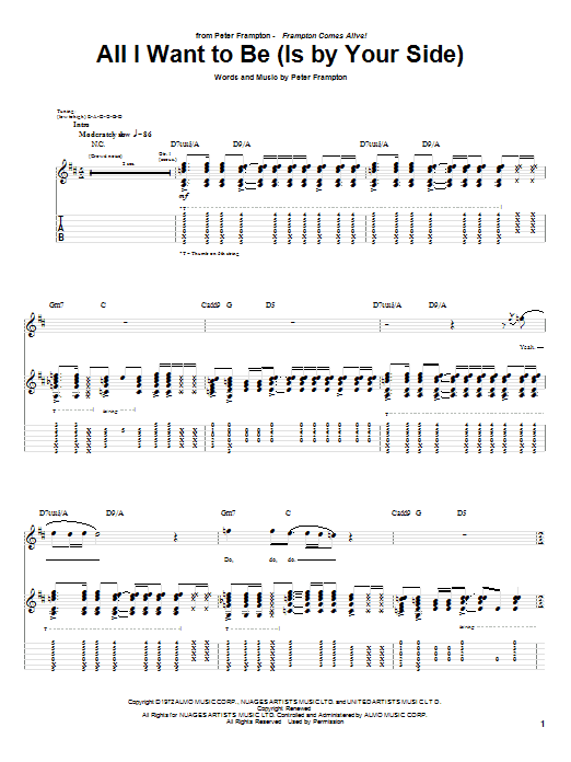 Peter Frampton All I Want To Be (Is By Your Side) sheet music notes and chords arranged for Guitar Tab