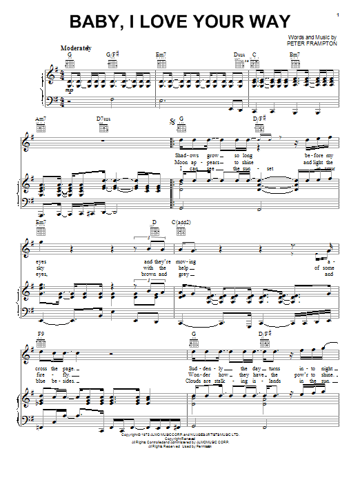 Peter Frampton Baby, I Love Your Way sheet music notes and chords arranged for Clarinet Solo