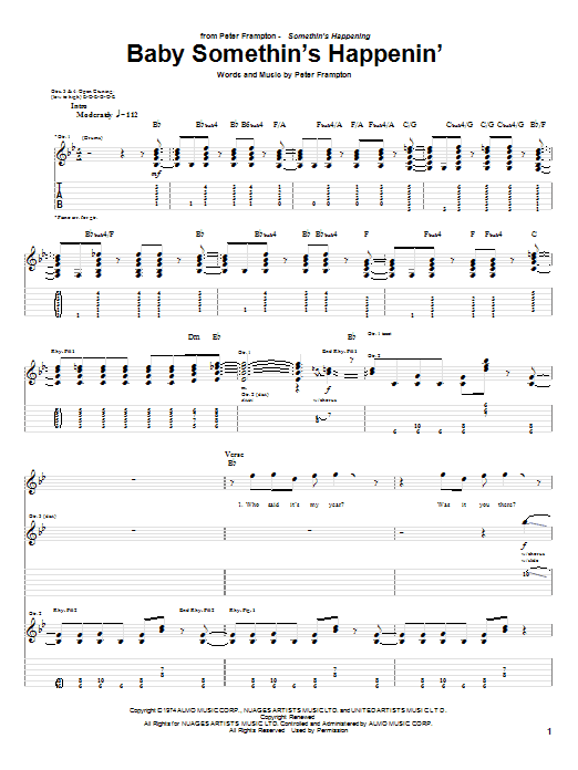 Peter Frampton Baby Somethin's Happenin' sheet music notes and chords arranged for Guitar Tab