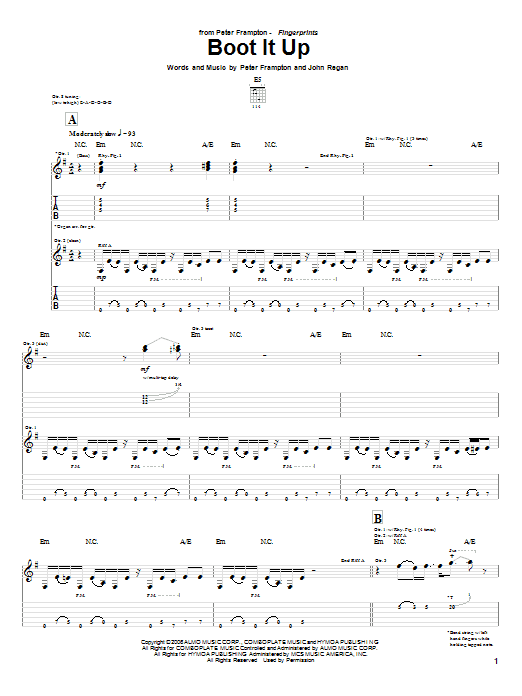 Peter Frampton Boot It Up sheet music notes and chords arranged for Guitar Tab