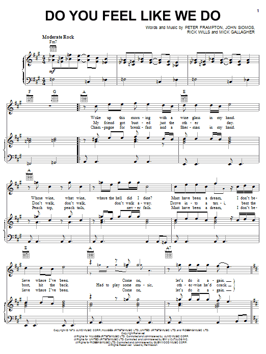 Peter Frampton Do You Feel Like We Do sheet music notes and chords arranged for Guitar Tab