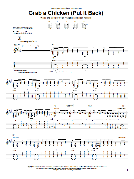 Peter Frampton Grab A Chicken (Put It Back) sheet music notes and chords arranged for Guitar Tab