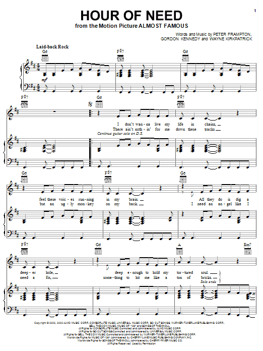 Peter Frampton Hour Of Need sheet music notes and chords arranged for Piano, Vocal & Guitar Chords (Right-Hand Melody)