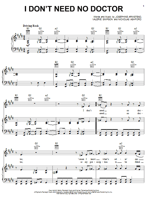 Peter Frampton I Don't Need No Doctor sheet music notes and chords arranged for Piano, Vocal & Guitar Chords (Right-Hand Melody)