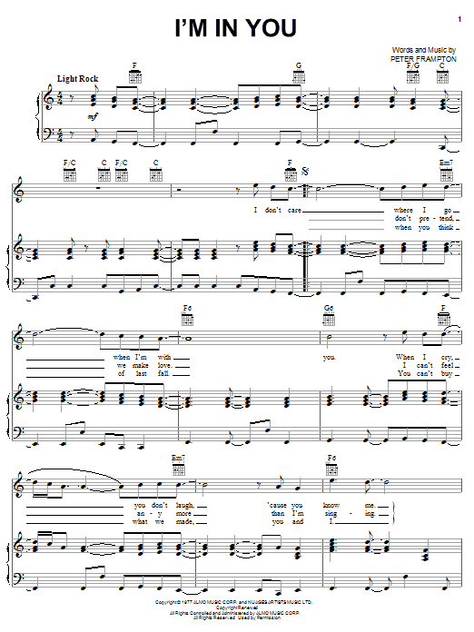 Peter Frampton I'm In You sheet music notes and chords arranged for Lead Sheet / Fake Book