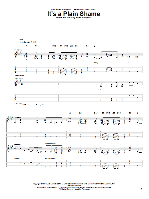 Peter Frampton It's A Plain Shame sheet music notes and chords arranged for Guitar Tab
