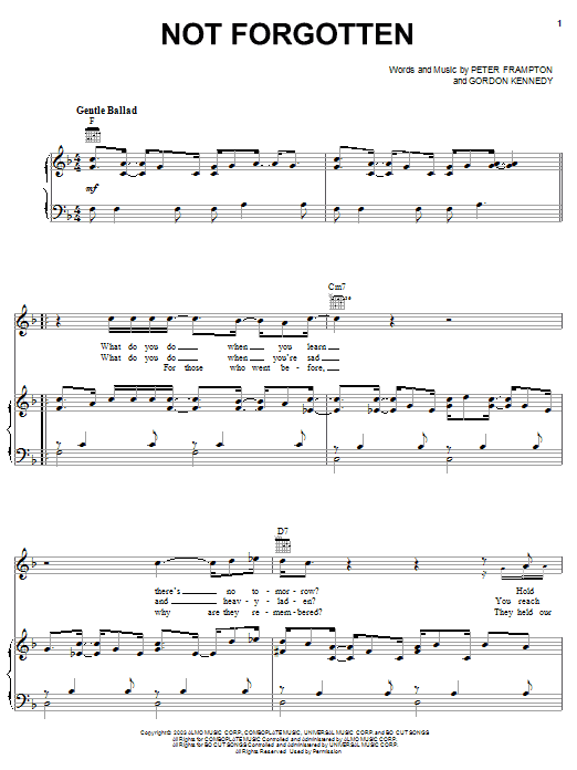 Peter Frampton Not Forgotten sheet music notes and chords arranged for Piano, Vocal & Guitar Chords (Right-Hand Melody)