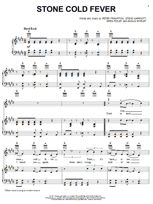 Peter Frampton Stone Cold Fever sheet music notes and chords arranged for Piano, Vocal & Guitar Chords (Right-Hand Melody)