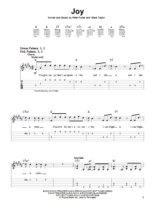 Peter Furler Joy sheet music notes and chords arranged for Easy Guitar