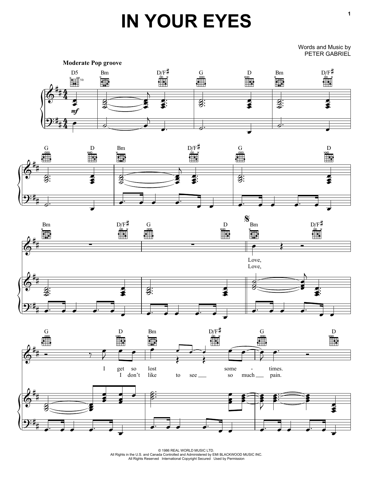 Peter Gabriel In Your Eyes sheet music notes and chords arranged for Trombone Solo