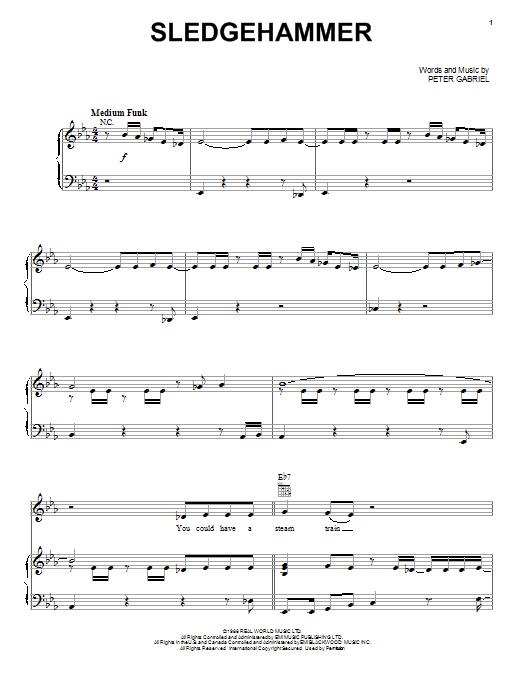 Peter Gabriel Sledgehammer sheet music notes and chords arranged for Piano, Vocal & Guitar Chords (Right-Hand Melody)