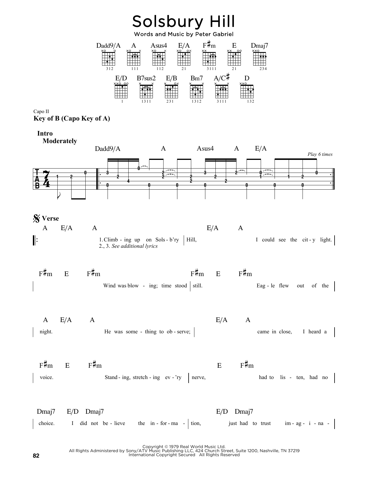Peter Gabriel Solsbury Hill sheet music notes and chords arranged for Guitar Chords/Lyrics