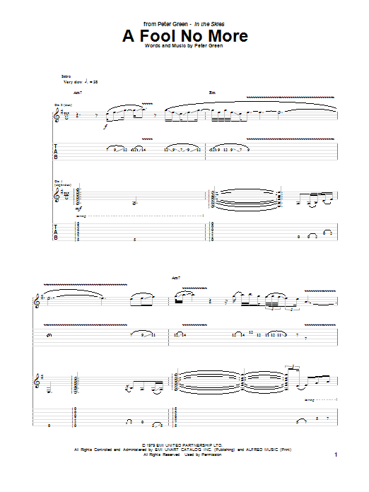 Peter Green A Fool No More sheet music notes and chords arranged for Guitar Tab
