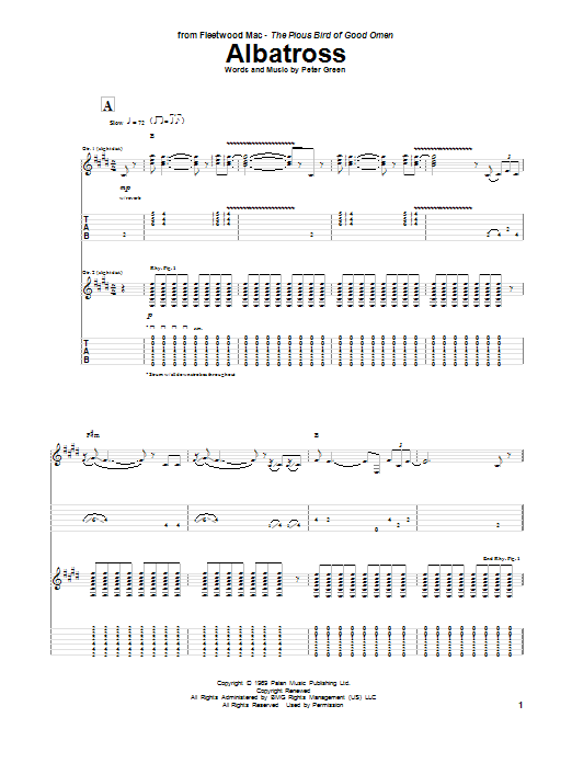 Peter Green Albatross sheet music notes and chords arranged for Guitar Tab