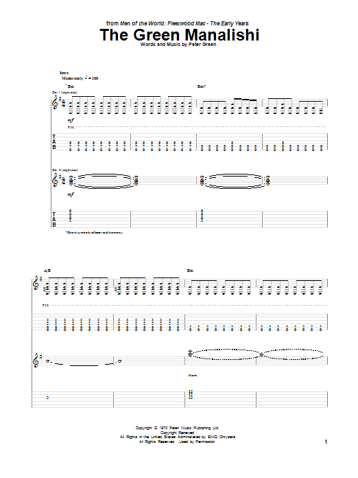 Peter Green The Green Manalishi sheet music notes and chords arranged for Guitar Tab