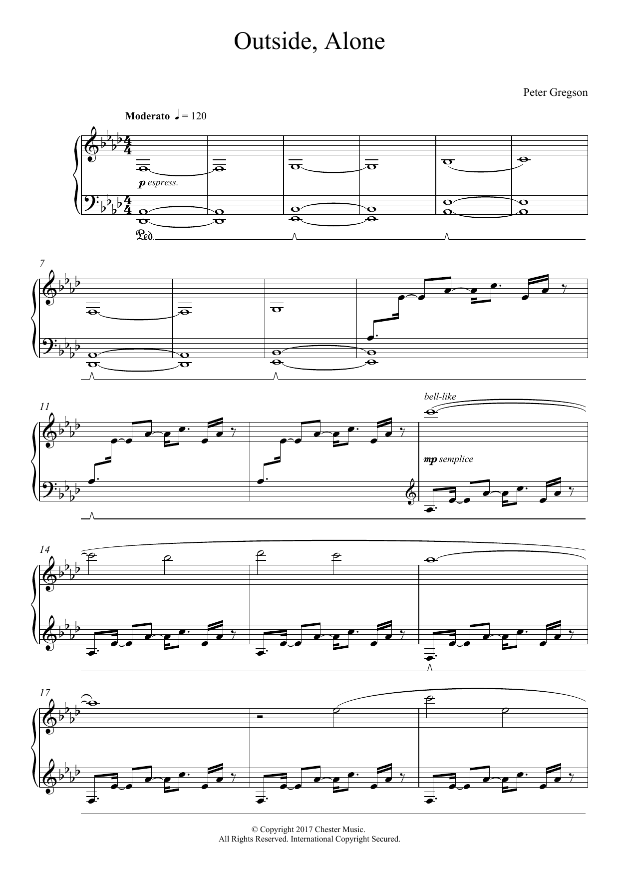 Peter Gregson Outside, Alone sheet music notes and chords arranged for Piano Solo