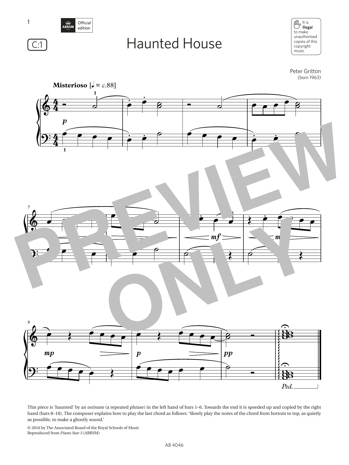 Peter Gritton Haunted House (Grade Initial, list C1, from the ABRSM Piano Syllabus 2023 & 2024) sheet music notes and chords arranged for Piano Solo