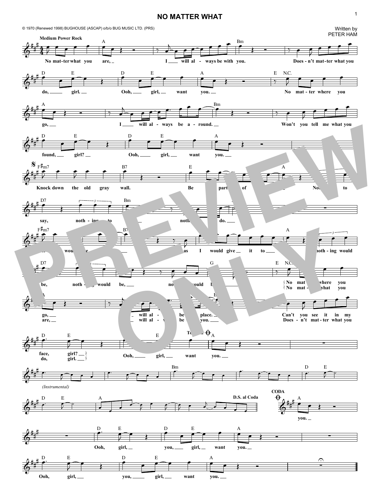 Peter Ham No Matter What sheet music notes and chords arranged for Lead Sheet / Fake Book