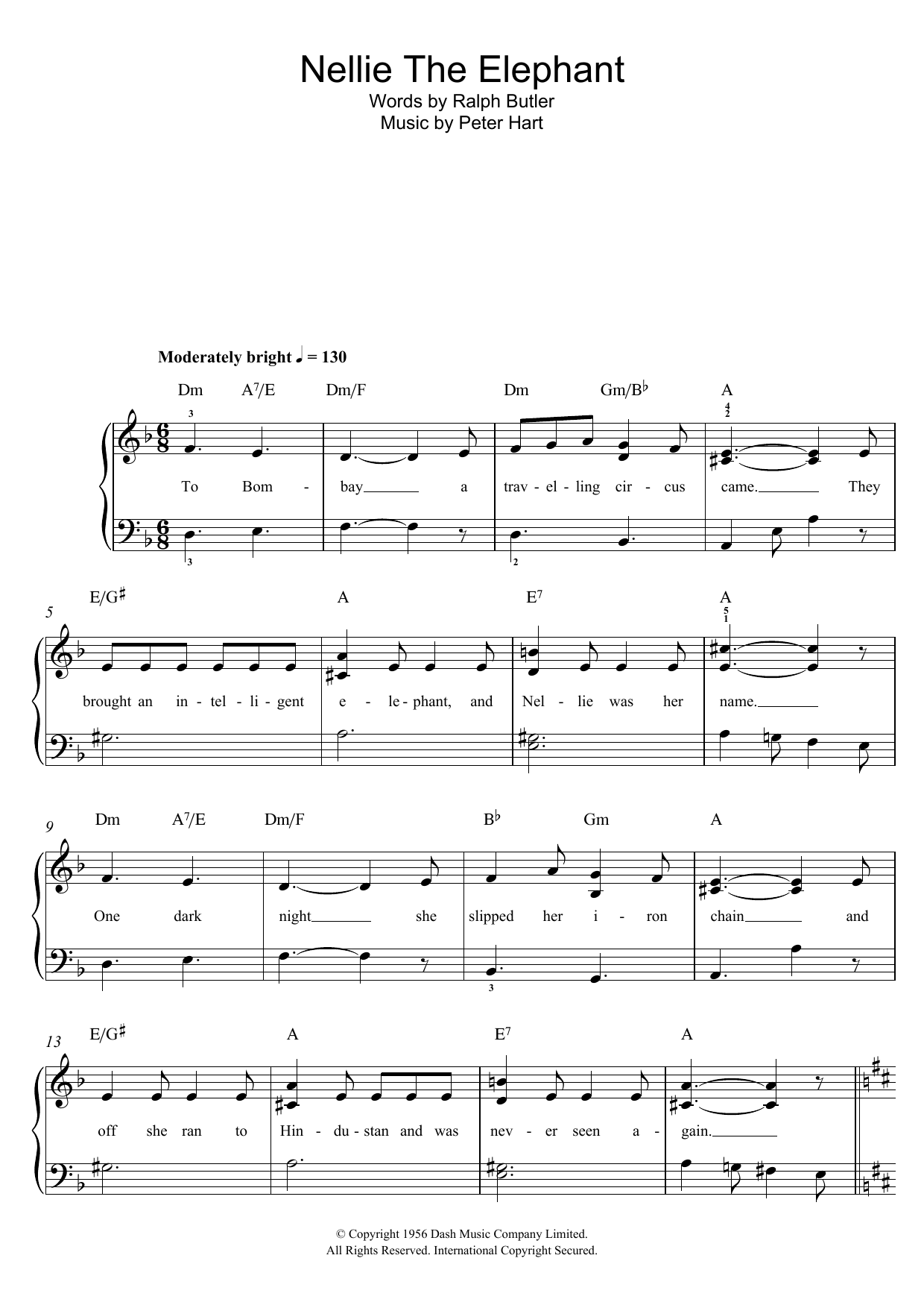Peter Hart Nellie The Elephant sheet music notes and chords arranged for Piano Chords/Lyrics