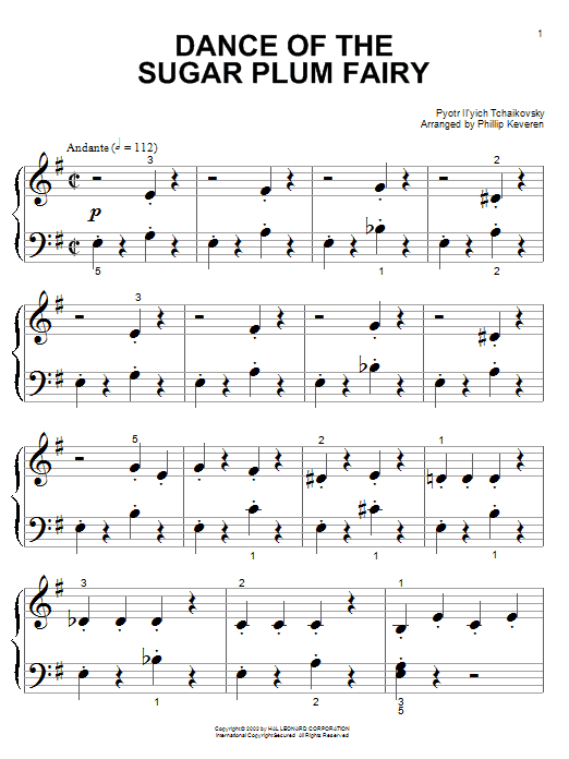Pyotr Il'yich Tchaikovsky Dance Of The Sugar Plum Fairy (arr. Phillip Keveren) sheet music notes and chords arranged for Big Note Piano