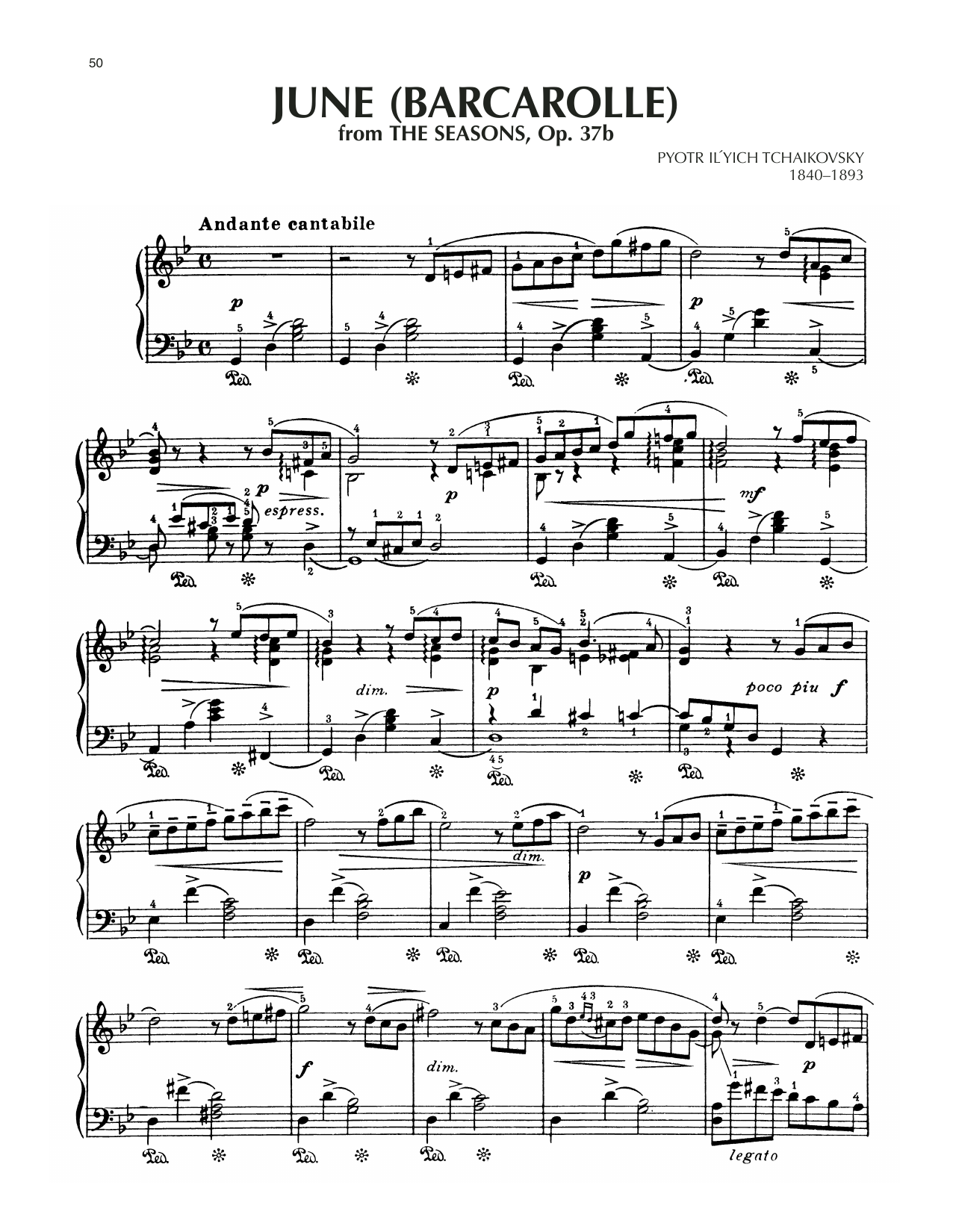 Pyotr Il'yich Tchaikovsky June: Barcarolle, Op. 37a/b sheet music notes and chords arranged for Piano Solo