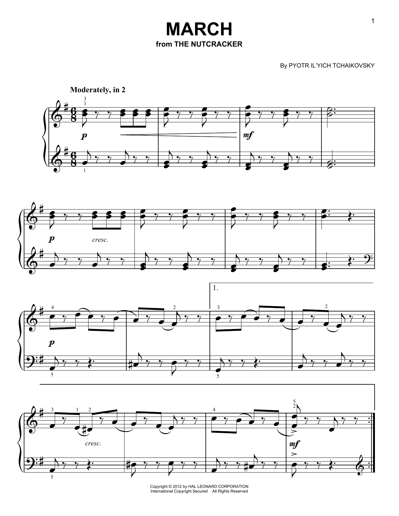 Pyotr Il'yich Tchaikovsky March (from The Nutcracker) sheet music notes and chords arranged for Very Easy Piano
