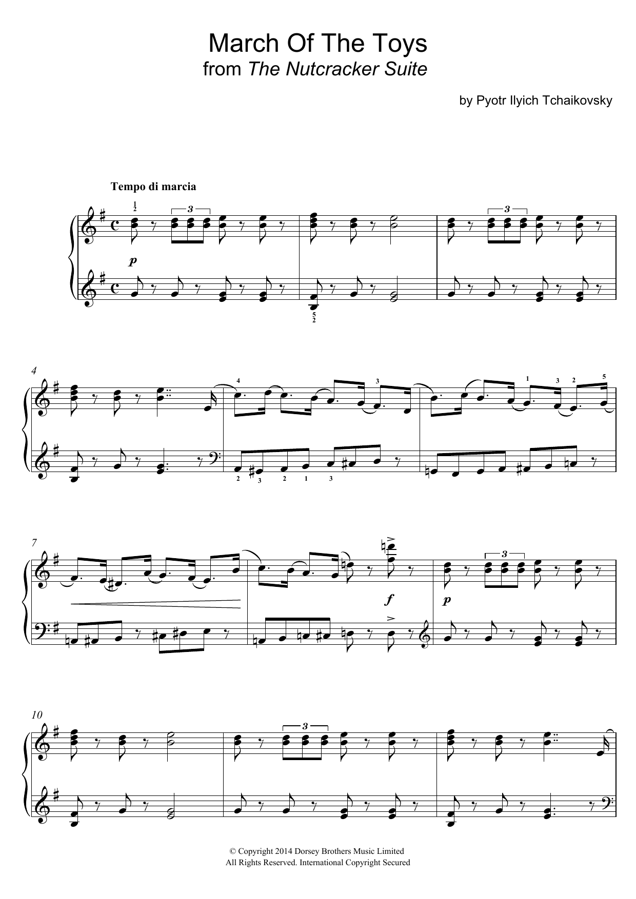 Pyotr Ilyich Tchaikovsky March Of The Toys (from The Nutcracker Suite) sheet music notes and chords arranged for Easy Piano