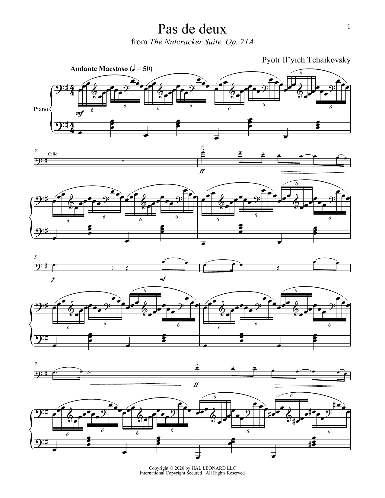 Pyotr Il'yich Tchaikovsky Pas de deux (from The Nutcracker) sheet music notes and chords arranged for Flute and Piano