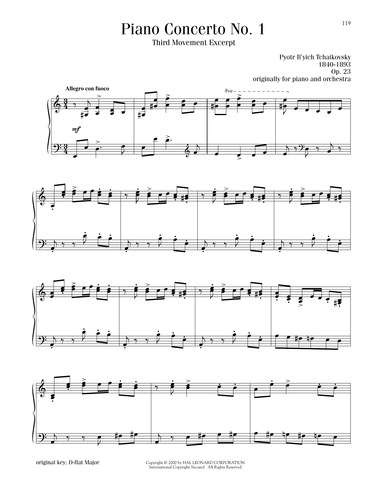 Pyotr Il'yich Tchaikovsky Piano Concerto No. 1 In B-Flat Minor, Op. 23, Third Movement Excerpt sheet music notes and chords arranged for Piano Solo