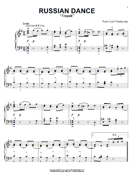 Pyotr Il'yich Tchaikovsky Russian Dance (Trepak) (from The Nutcracker) sheet music notes and chords arranged for Piano Solo
