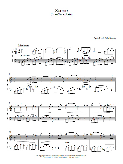 Pyotr Il'yich Tchaikovsky Swan Lake, Op. 20 (Scene) sheet music notes and chords arranged for Piano Solo