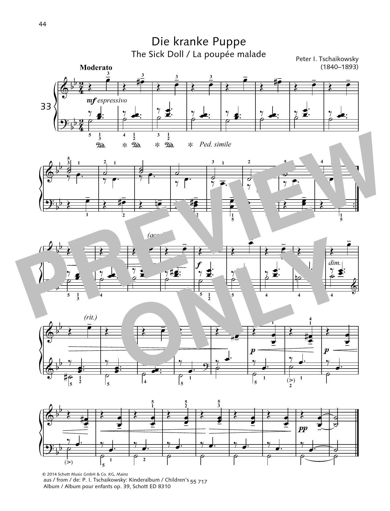 Pyotr Il'yich Tchaikovsky The Sick Doll sheet music notes and chords arranged for Piano Solo